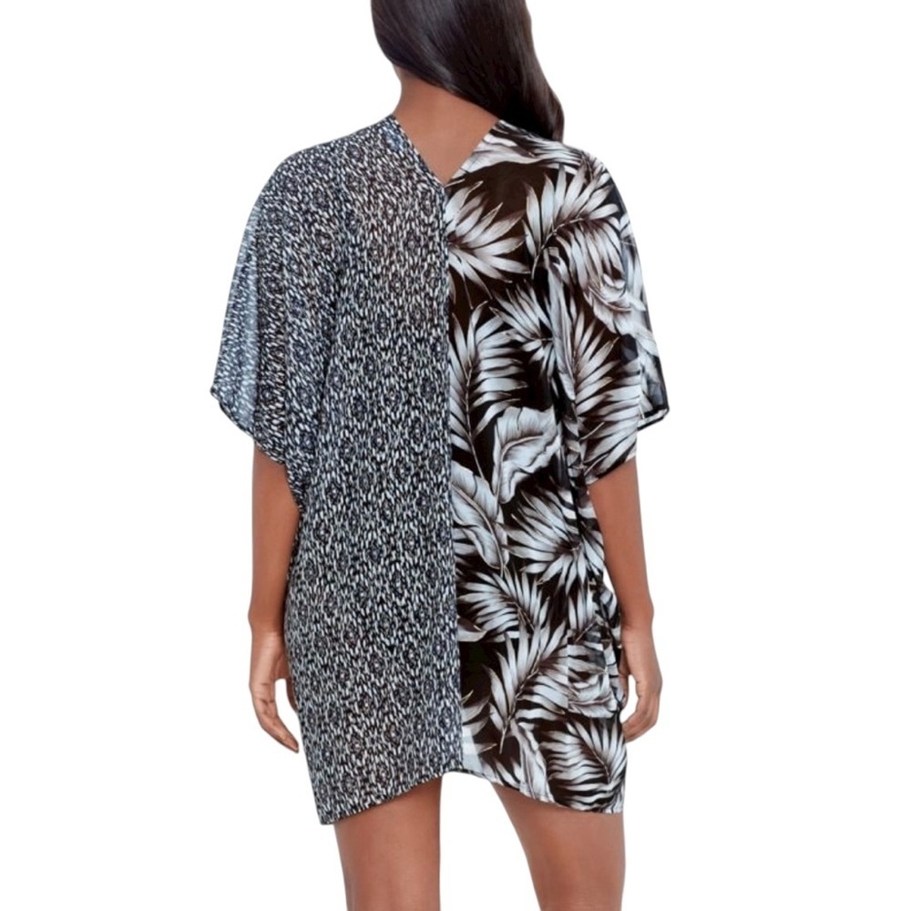 MIRACLESUIT Oasis Dual Print V-Neck Elbow sleeve Caftan Coverup NWT M - Picture 2 of 8